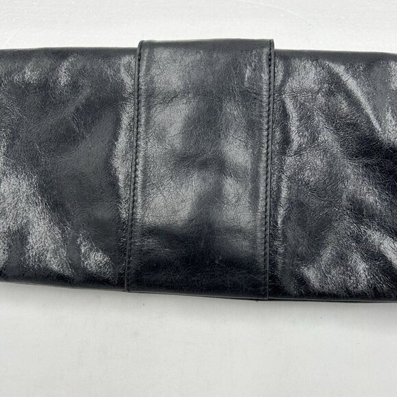 HOBO INTERNATIONAL Black Leather Fold-Over Clutch Bag Purse 11.25" Wide - Picture 11 of 11